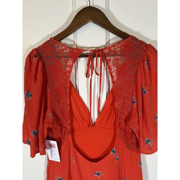 Free People Mockingbird Mesh Inset Empire Waist Mini Dress Womens Size 6 NWT - Picture 6 of 11